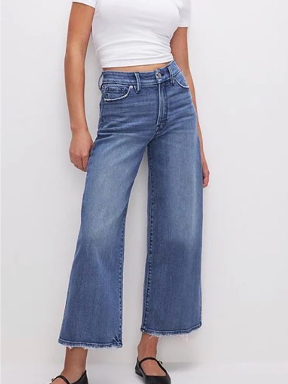 Good American Good Waist Palazzo CropDark Blue Wide Leg High-Rise Jeans